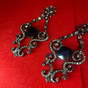 Vintage Pewter Drop Rhinestone Earrings